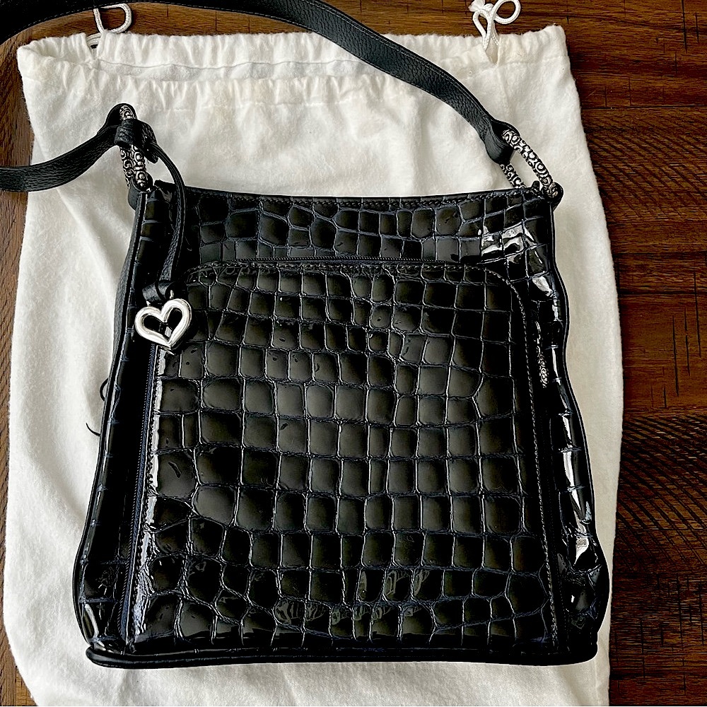 Brighton organizer patent leather croc embossed shoulder purse blue purse NWT